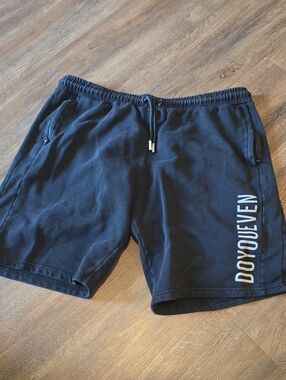 DOYOUEVEN Men's Black Athletic Shorts with White Logo